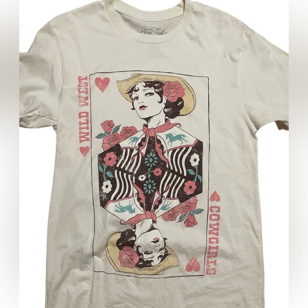 Cowgirl Playing Card Western Graphic Tee Short Sleeve Shirt